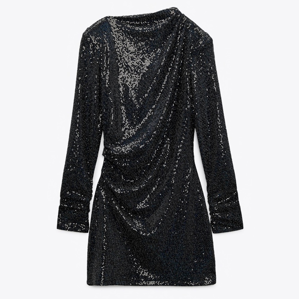 ZARA DRAPED DRESS WITH SHOULDER PADS